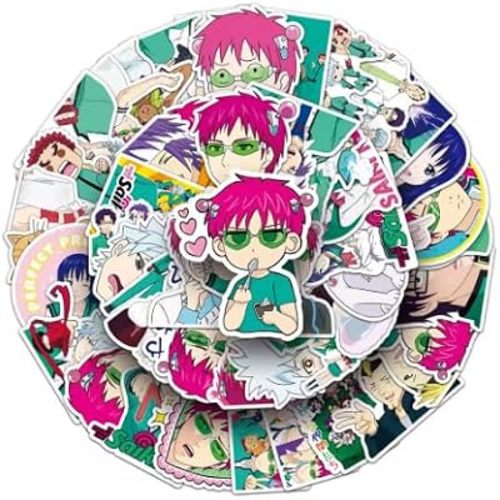 50Pcs Anime Stationery Stickers The Disastrous Life of Saiki K Sticker Stationery Student Cartoon Waterproof Graffiti Decorate