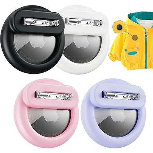 Apple Airtag Holder for Kids, 4 Pack Airtag Kids Hidden Holder with Safety Pins, GPS Tracker Case for Children, Elderly, Hidden Inside Clothes, Shoe, Backpack (Black+Pink+White+Purple)
