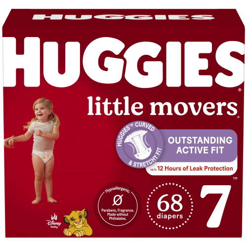 Huggies Little Movers Size 7 Baby Diapers, 68 Ct, SnugFit Waistband, Leak Lock System, Dry Touch Liner, Fragrance Free