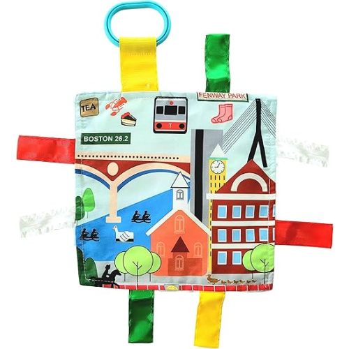 Baby Jack & Co 8x8” Learning Lovey Boston Massachusetts Tag Toys for Babies - Baby Crinkle Toys - Soft & Safe - Learn USA Cities and Shapes - Ideal Baby Toy & Gift BPA Free w/Stroller Clip