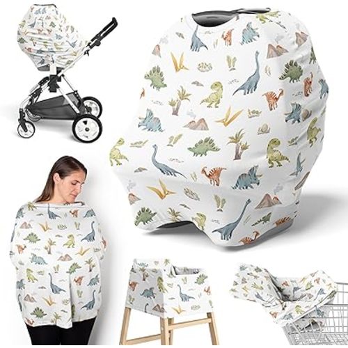 Sweet Jojo Designs Watercolor Dinosaur Dino Boy Infant Baby Car Seat Cover Nursing Breastfeeding High Chair Shopping Cart Stroller Carseat Canopy Carrier Multipurpose Use Green Blue Tan Modern Animal