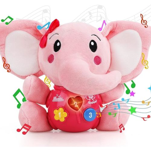 STEAM Life Musical Toys Gift for Baby Newborn 0-6 Month Infant - Plush Elephant Pink