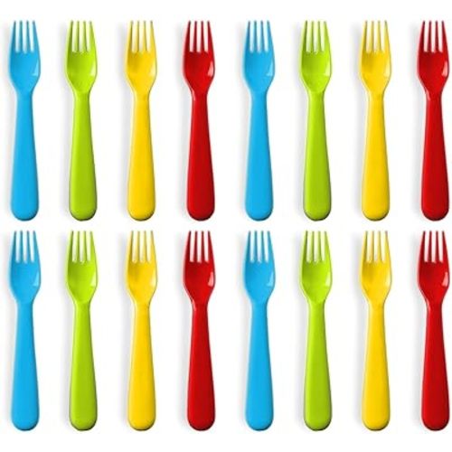 Plastic Toddler Forks - Set of 16 BPA Free/Dishwasher Safe Kids Utensils Brightly Colored Flatware Great for Kids