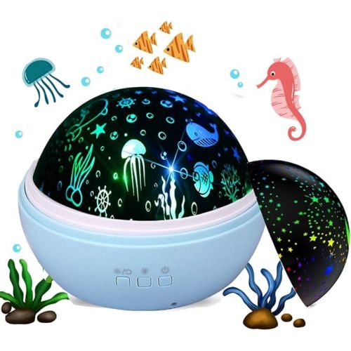 Baby Light Projector, Star Moon and Ocean Wave Sensory Projector Rotating Lights, Rechargeable Sensory Lights for Girls Boys (Blue)