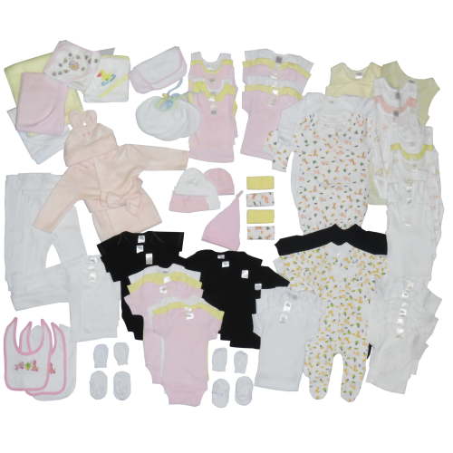 Bambini Baby Girl Cotton Baby Shower Starter Layette Gift Set, Pink, Newborn, 88-Piece