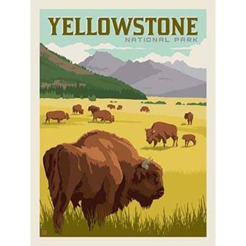 DEAL National Parks Poster Panel Yellowstone - Riley Blake Designs - Outdoors Recreation Wyoming Montana Bison - Quilting Cotton Fabric