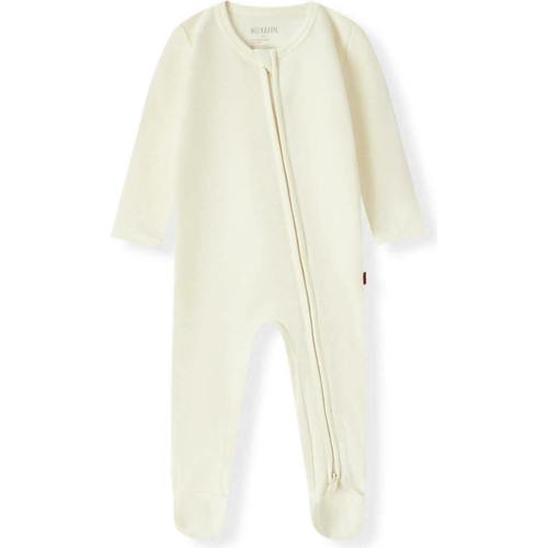 Cream Waffle Zipper Footed Romper