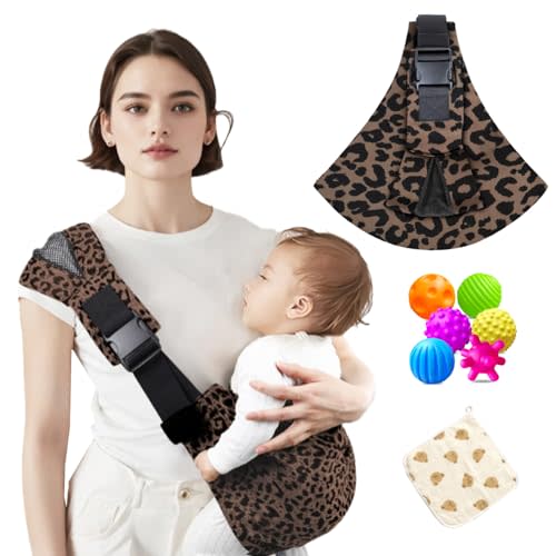 Baby Sling Carrier Adjustable Baby Sling 2025 Upgraded Toddler Sling Comfortable Baby Wrap Carriers Ergonomic-Designed, Travel Friendly Carrying 10-45 LbsLeopard