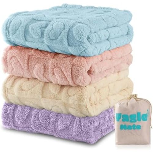 4 Pcs Baby Blankets,Fleece Heart Checkered Blanket, Cozy and Fluffy Crib Blankets for Girls, Toddler Receiving Blankets 30×40 Blue Pink Purple Off White