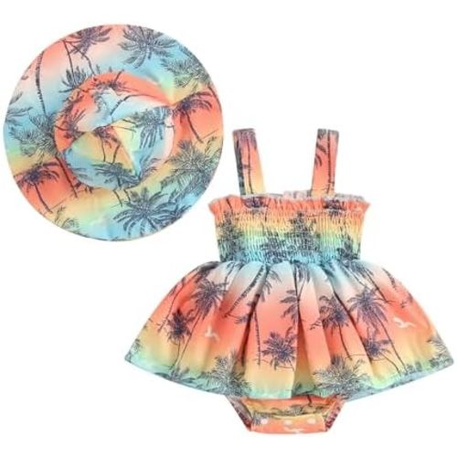 Baby Girl Swimsuit Newborn Summer Bathing Suit Toddler Girl Swim Set with Sunscreen Hat