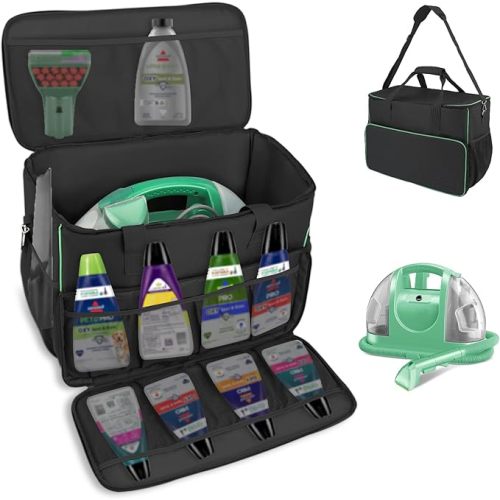 Carry Bag for Bissell Little Green Machine 1400B, Large Storage Bag Carrying Case for Bissell Carpet Cleaner, Car Vacuum Attachments Cleaning Tools Organizer, Cleaner Solution Pocke, Black(Bag Only)