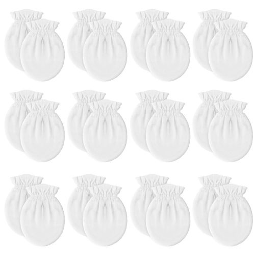 12 Pairs Newborn Baby Mittens,Unisex-Baby No Scratch Mittens,100% Cotton White Mittens for Baby 0-6 Months