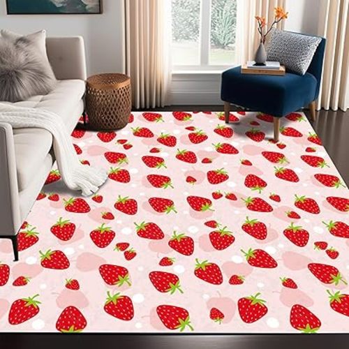 Strawberry Rug Kwaii Pink Area Rugs for Bedroom Dorm Living Room Cute Throw Rug Floor Mat Pad Doormat Carpet, 5' x 7'(150 x 210cm)