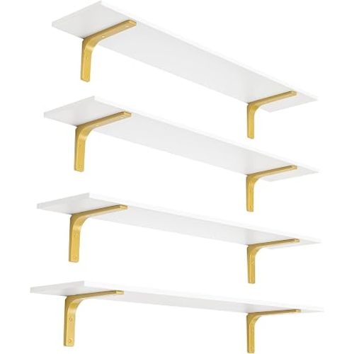 Long Wall Shelves, 47.3Inch Wooden Wall Mounted Shelves, Set of 4