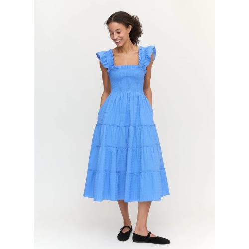 The Ellie Nap Dress - Hydrangea Blue Textured Clip Dot