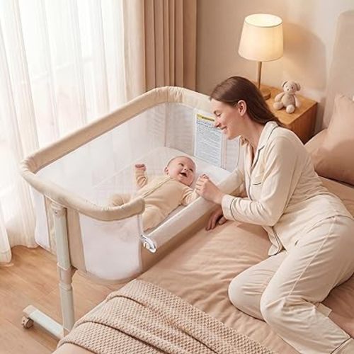 TODEFULL Baby Bassinet Bedside Sleeper, Bedside Bassinets for Baby, Newborn Bassinet Bedside Sleeper with Wheels, Full Breathable Mesh, 6-Height Adjustable, Lockable Wheels, Easy to Assemble