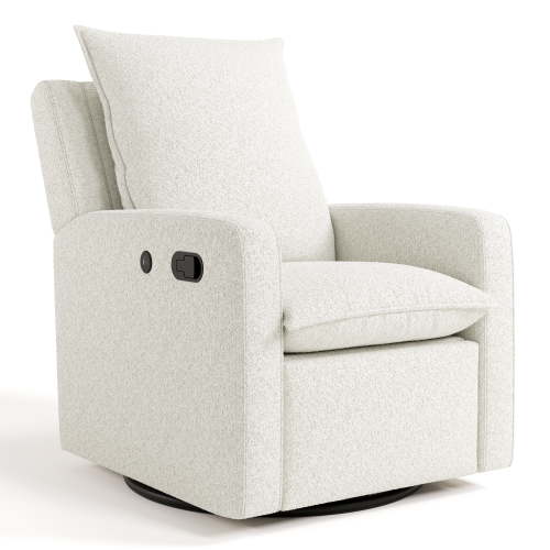 Storkcraft Timeless Upholstered Recline Glider with USB, Ivory Boucle