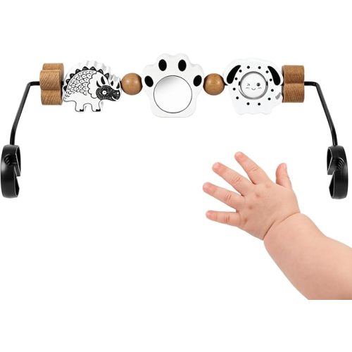 Baby Bjorn Bouncer Toy Bar with Built-in Shatter-Resistant Mirror, Suitable for BabyBjorn Bouncer, Rotating Newborn Visual Stimulation Toy, Safe & Smooth 360° Rotation (Black & White)