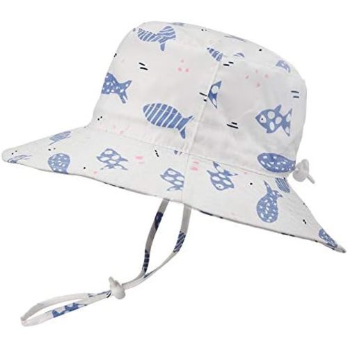 Baby Sun Hat Adjustable - Outdoor Toddler Swim Beach Pool Hat Kids UPF 50+ Wide Brim Chin Strap Summer Play Hat