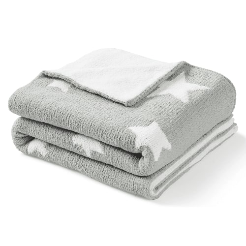 CREVENT 30"X40" Cozy Soft Warm Chenille Baby Blanket for Girls Boys, Newborn Essentials for Infant, Baby Shower Receiving Gift - Grey Star