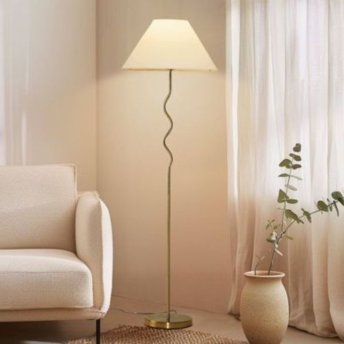 Brightech Squiggle Dimmable (Includes LED Light Bulb) Floor Lamp Antiqued Brass: 9W, 800 Lumens, 3000K, Empire Shade, UL Listed, 3-Year Warranty