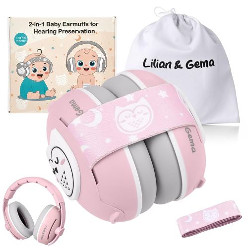 Lilian&Gema 2-in-1 Baby Ear Muffs Noise Protection, Adjustable Headphones with Band, Owls Noise Cancelling Headphones for Babies & Toddler up to 4 Years, Baby Airplane Essentials/Outdoor, Pink