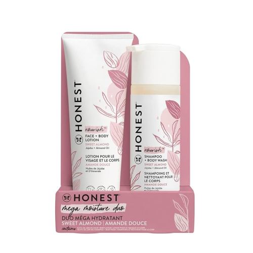 The Honest Company 2-in-1 Cleansing Shampoo + Body Wash and Face + Body Lotion Bundle | Gentle for Baby | Naturally Derived | Sweet Almond Nourish, 18.5 fl oz