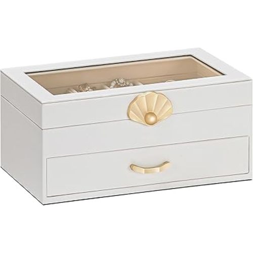 Jewelry Box with 1 Drawers: Display Organizer for Earrings Necklaces - Gift for Girls Women (White)