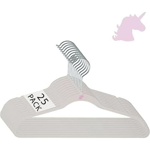 Simplify 25 Pack Kids Velvet Hangers | Slim | Non-Slip Design | Space Saving | Childrens Clothes | Shirts | Pants | Dresses | Baby Nursery | Closet Storage & Organization | White