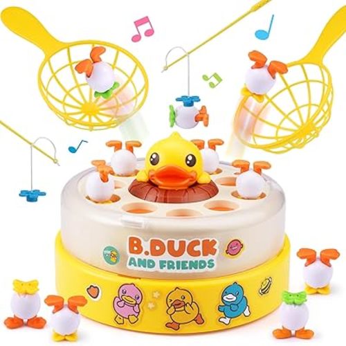 B.Duck Bounce Catch Game,Board Games,Fun Bounce & Catch Duck Toy, Interactive Family Game for 3-7 Year Olds, Party Game for Toddlers & Kids (Yellow)