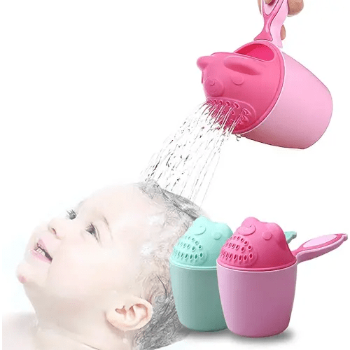 Baby Bath Rinse Cup with Bear Design for Rinsing Hair and Protecting Infant Eyes (Pink)