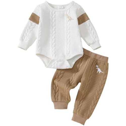 Baby Boy Clothes Dinosaur Romper+Casual Pants Texture Fabric Fall/Winter Outfit 0-18 Months
