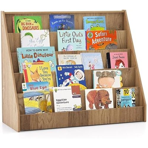 HONEY JOY Kids Bookshelf, 5-Tier Wooden Toddler Bookcase, Children Book Rack & Magazine Display Shelf, Toy Storage Organizer, Book Shelf for Kids Rooms, Playroom, Nursery, Classroom (Natural)