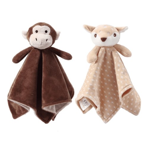 CREVENT Cozy Plush Baby Monkey and Deer Security Blanket,2 Pack