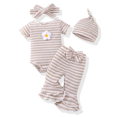 Renotemy Newborn Baby Girl Clothes Infant Romper Summer Outfits Preemie-12M | Preemie Newborn Baby Girl Clothes, Infant Short Sleeve Romper, Bell Bottoms Pants Set, Cute Summer Coming Home Outfits Gifts
