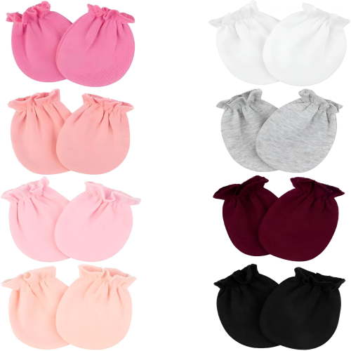 TELOLY 8 Pairs Baby Mittens No Scratch, Skin-friendly Cotton Newborn Infant Gloves, Baby Girl Boy Essentials 0-6 Months