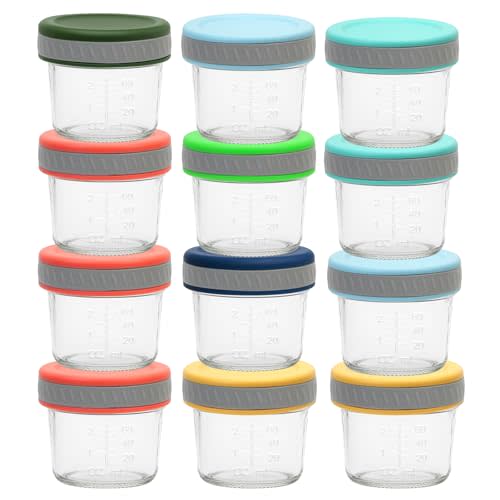 Tronco Glass Food Storage Jars with Lids (4 oz, 12 Pack) – Baby Food, Breast Milk, Snacks, Puree, Reusable Small Containers for Meal Prep, Spice Storage, Freezer, Microwave, Dishwasher Safe