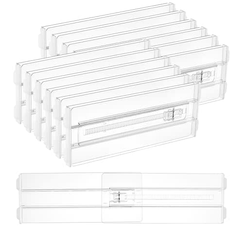 Vtopmart 12 Pack Drawer Dividers for Clothes, 4" High 10.2"-16.6" Adjustable Expandable Dresser Drawer Organizer, Clear Plastic Separators for Dresser, Baby Clothing, Underwear, Cosmetic, Toiletries