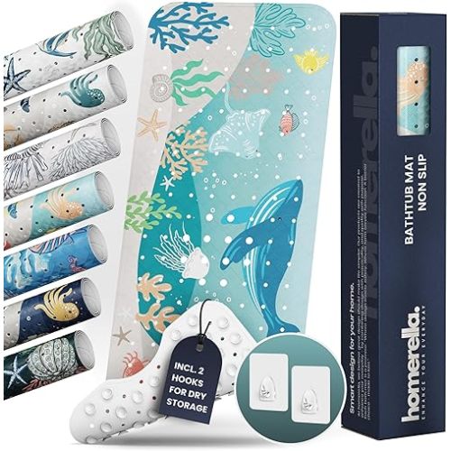 Bathtub Mat Non Slip Anti Mold for Kids 40x16 - homerella® Bath Mat for Tub, BPA Free, Incl. 2 Hooks, Washable Shower Mat Non Slip Anti Mold, Shower Mats for Inside Shower, EU Certified