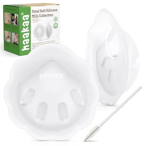 haakaa Petal Soft Silicone Milk CollectorDiscreet Leak-Protection Breast Milk Saver, Reusable Breast Shells Milk Collection Cup for Breastfeeding with Cleaning Brush- 2PCS
