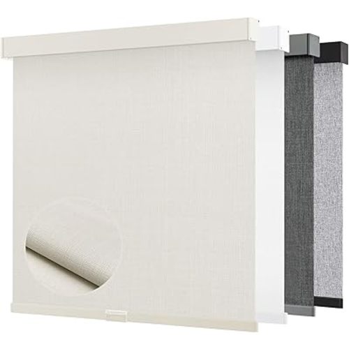 AOSKY Blackout Roller Shades Cordless Blinds for Windows, Free-Stop Shades with Valance, Thermal Insulated Fabric, UV Protection, Blinds for Home and Office (27" W x 72" H, Linen Cream)