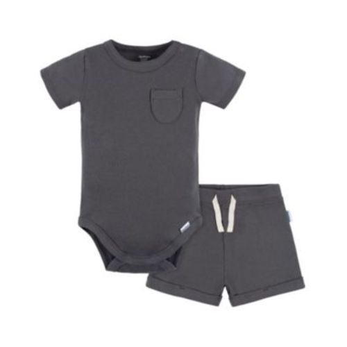 Baby Boys 2-Pack Bodysuit and Shorts Set, Dark Grey, 0-3 Months