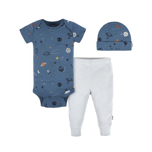 Gerber Gender Neutral Onesie, Pant and Cap Outfit Set, 3-Piece, Sizes 0/3 Months - 12 Months