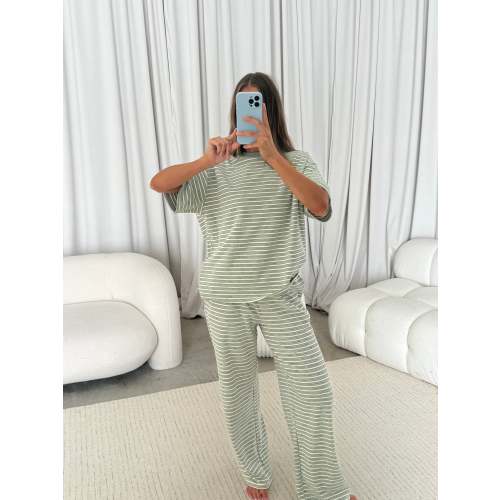 Naomi Striped Fleece Oversized Short Sleeve Top in Sage