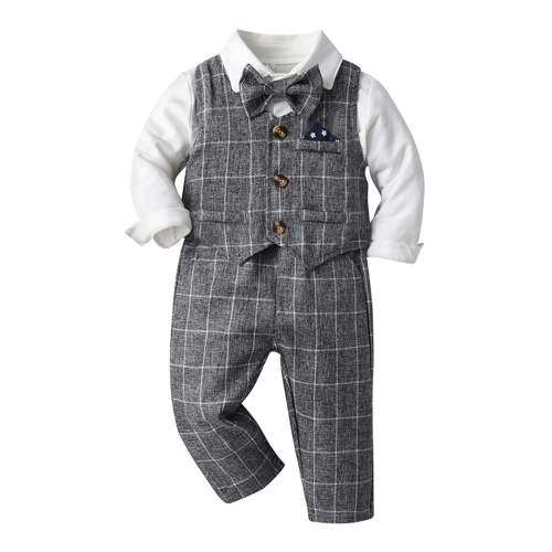Bwdbhd Toddler Boy Suit Toddler Formal Suits Baby Boy Gentleman Outfit with Dress Shirt, Bow Tie, Vest Coat, Pants 4PCS Black,0-6 Months