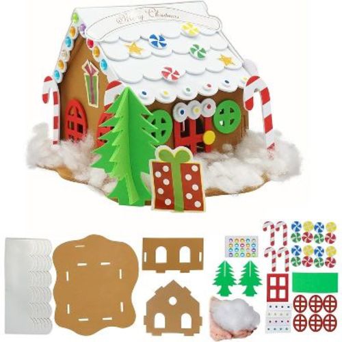 4E's Novelty Foam Gingerbread House Craft Kit (1 Pack) for Kids with Foam Stickers, Build & DIY Christmas Crafts for Kids & Toddlers