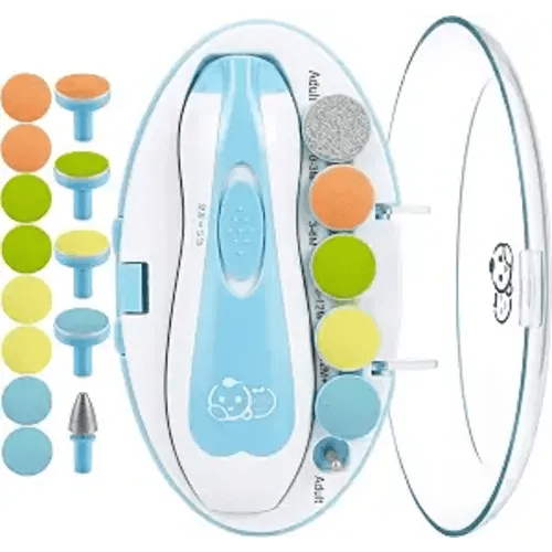 Royal Angels Upgraded 21 in 1 Baby Nail Trimmer with Labeled Case, 13 Extra Replacement Pads, Safe Electric Baby Nail File Kit for Newborns & Toddlers, Whisper Quiet Nail Clipper with LED Light (Blue)