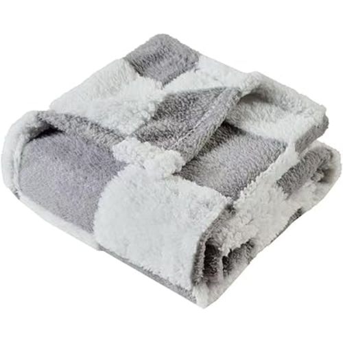 Fleece Baby Blanket for Unisex 3D Checkerboard Design, Warm Cozy and Fluffy Infant Newborn Toddler Small Receiving Blankets for Stroller, 30x40 Inches,Grey