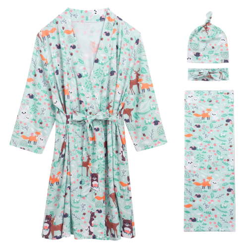 FYMNSI Maternity Robe and Baby Receiving Blanket Robe and Swaddle Set Hospital Labor Delivery Matching Outfits for Mom&Baby S/M