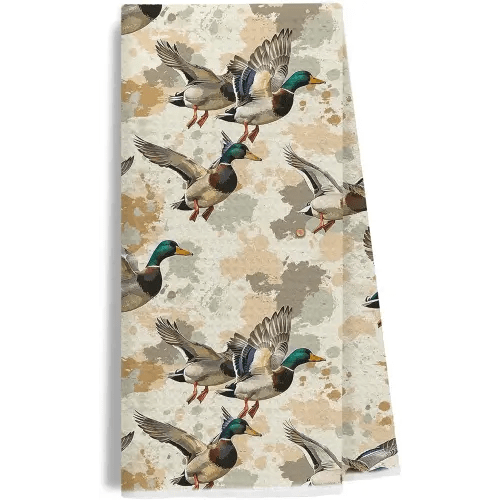 Rustic Mallard Duck Kitchen Towels, Duck Lovers Gifts, Hunting Ducks Gifts Dish Tea Towel for Kitchen, Farmhouse Wildlife Waterfowl Decorative Hand Towels for Bathroom, 16x24 Inches